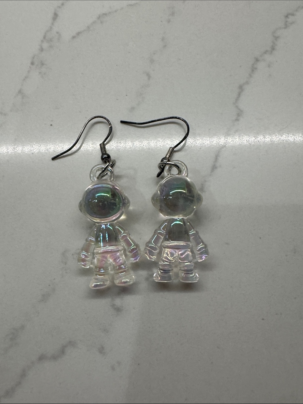 Custom Iridescent Astronaut Dangle Earrings - Clear